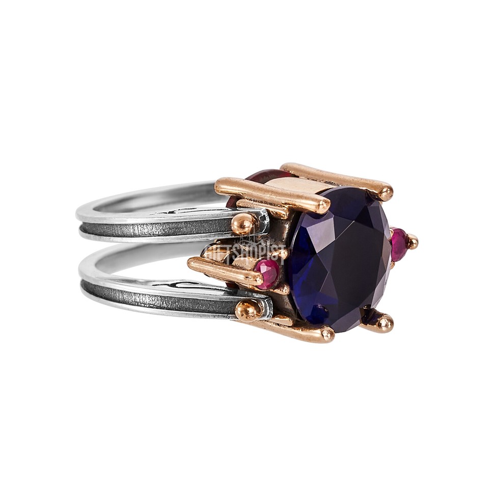 Turkish Jewelry Reversible Oval Sapphire Ruby Jade 925 Sterling Silver ...