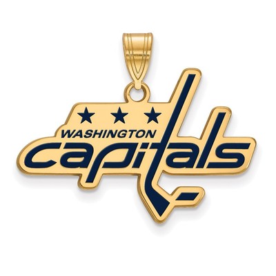 Sterling Silver Gold-plated NHL LogoArt Washington Capitals LG Enameled Pendant