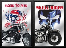 Set: 2 Spiegelbilder Easy Pilota Teschio Moto Immagine 20x30 CM Dipinto a Parete