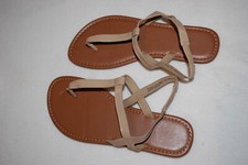 Womens BEIGE TAUPE GLOSS T-STRAP THONG SANDALS Slingback Ankle Strap 7  9  11
