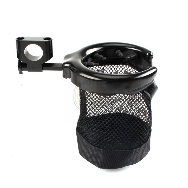 Black Handlebar Drink Cup Holder w/ Mesh Basket For Harley Yamaha with