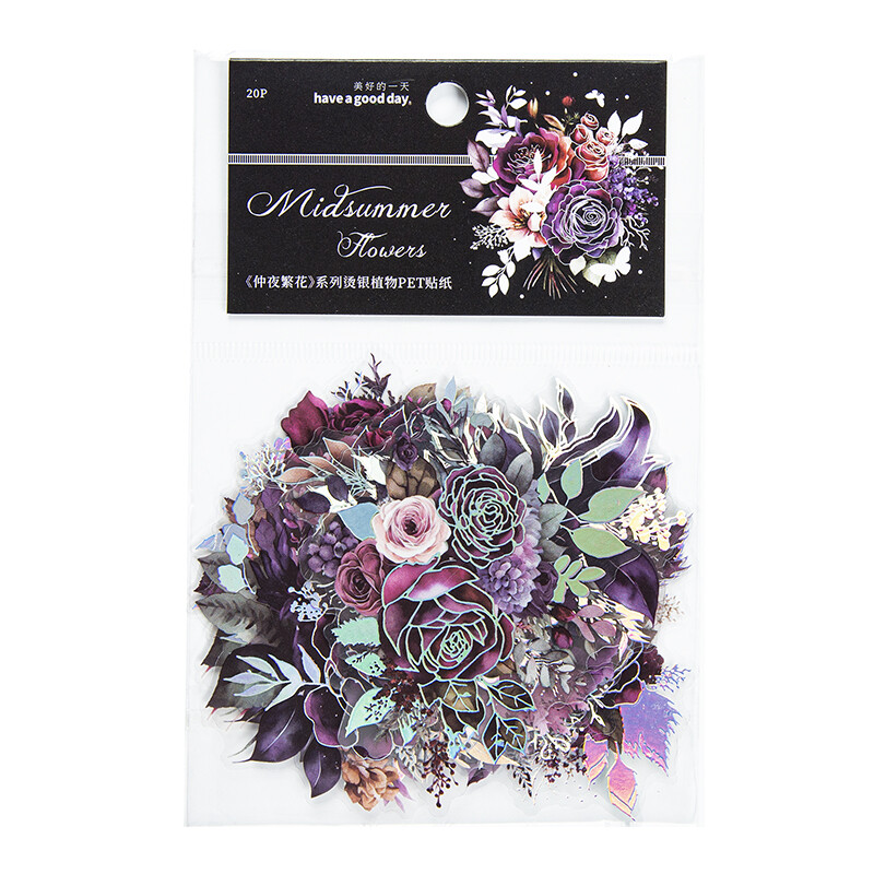 Dark Flower Blooms PET Stickers Junk Journal Diary Card Scrapbooking