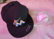 MIAMI MARLINS ADAM CONLEY #61 SIGNED BASEBALL/DISPLAY CASE & SIGNED BASEBALL CAP