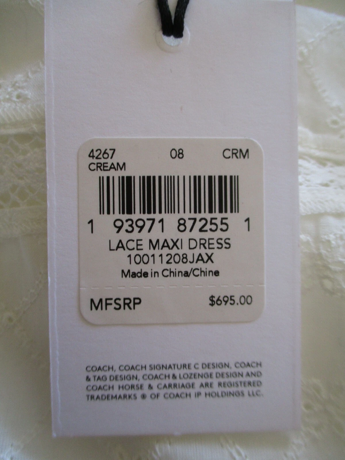 Maxi abito Coach Broderie Anglaise bianco pizzo taglia 8 donna nuovo con etichette $695 orlo con volant