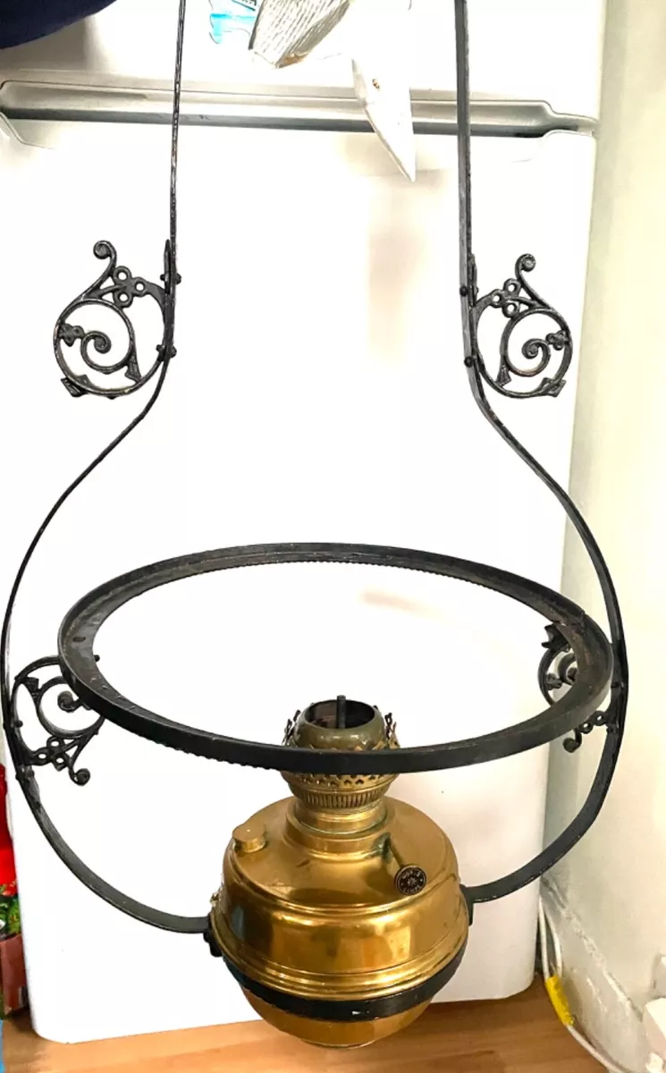 Large original antique brass hanging oil light Christopher Wray lighting brass