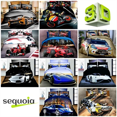 COTTON WORLD ® Car Motorbike 3D Effect Photo Print Bedding Set Sport Duvet Cover Pillowcases