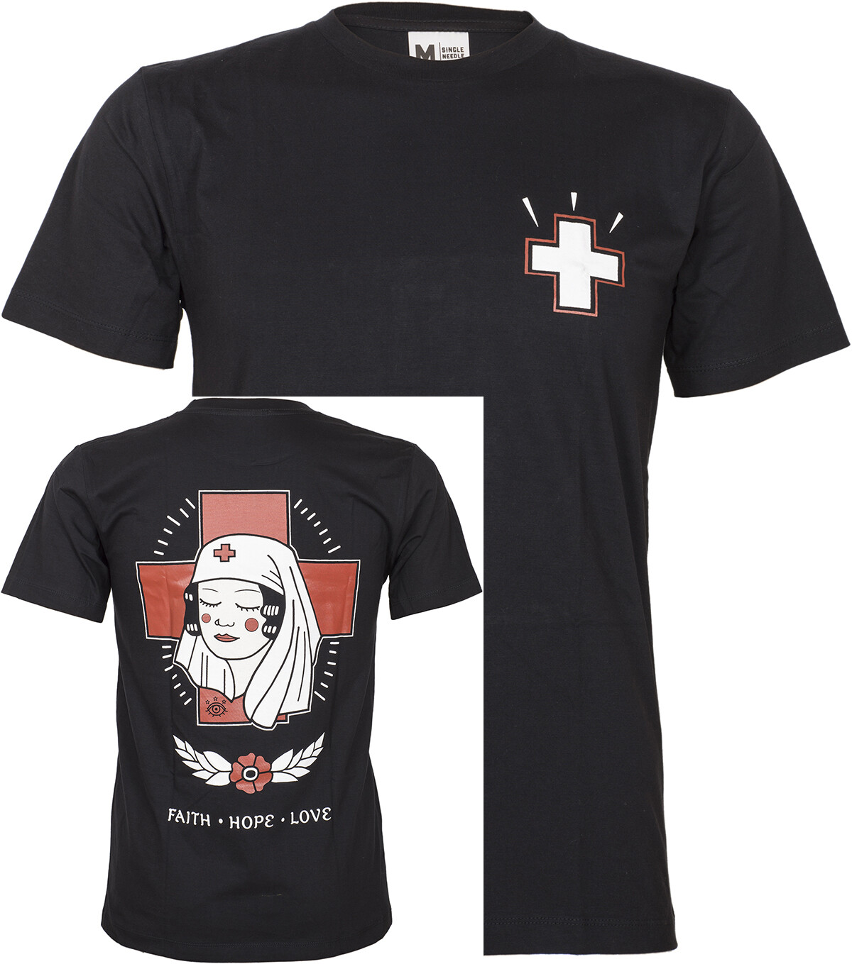 Retro FAITH HOPE LOVE Kreuz Nurse Tattoo HERREN Motiv T-SHIRT Rockabilly