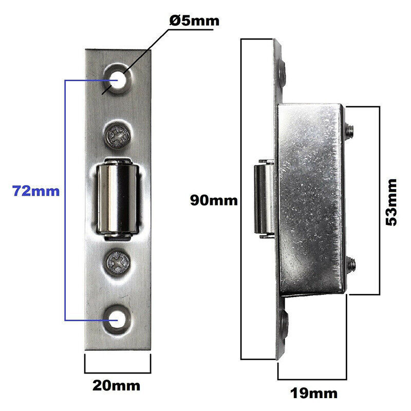 Adjustable Roller Catch Satin Mortice Door Spring Ball Latch Stainless