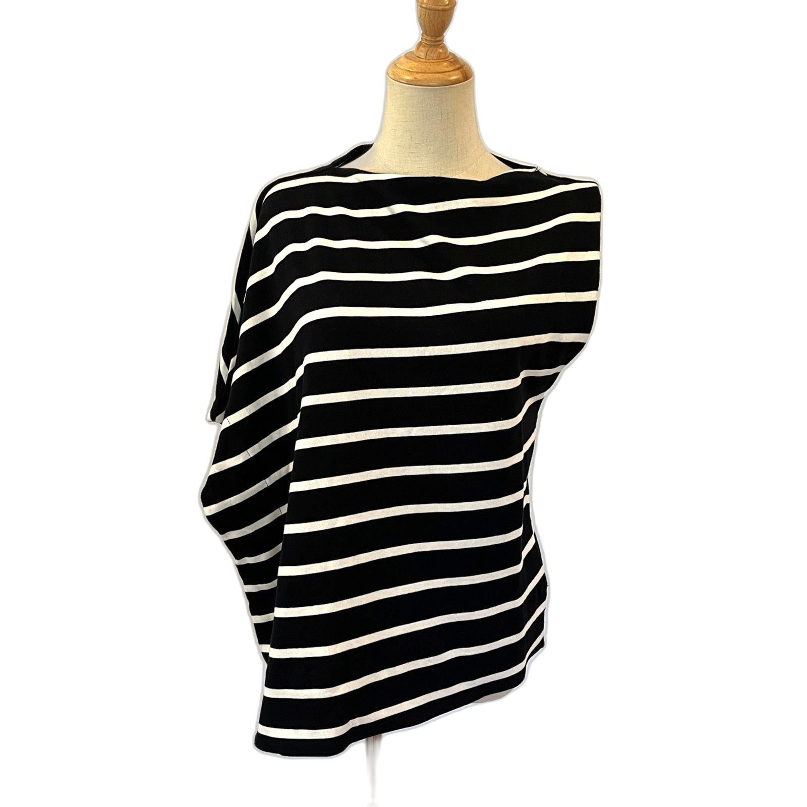 Zara Black White Striped Top Asymmetrical Medium Cotton One Sleeveless NEW NWT thumbnail 3