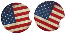 2 x Rubber Car Cup Coasters Subdued Interior Accessories American Flag 2.60"