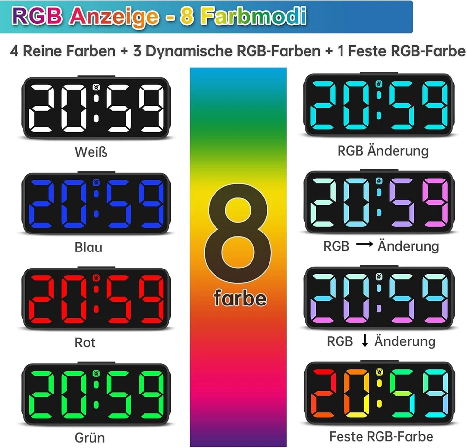 Digital Wecker ohne Ticken mit Snooze Funktion 12/24 Stunden Netzbetrieb C607 - Bild 2 von 4