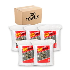 Case of 300 Terry Towels - 5 Bags of 60 All Purpose Cleaning Grade Rags - White
