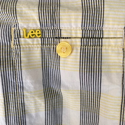 Lee Shirt Girls Size Medium Button Front Yellow Black Plaid Striped - Picture 7 of 12
