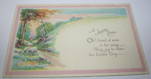 1919 Joyous Easter Greeting Sheep Grazing on Hillside Spring Antique Postcard