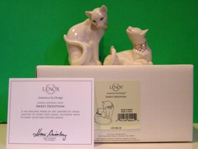 LENOX SWEET DEVOTION - 2 Kitty Cat Jeweled Kitten Sculpture set