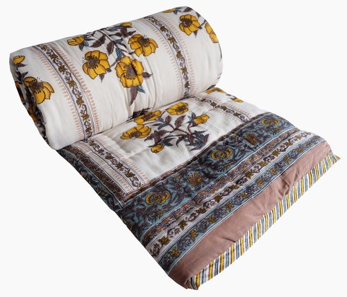 Twin Quilt - Anemone Butah gelb - 100 % Baumwolle, Wendedecke. - Bild 2 von 6