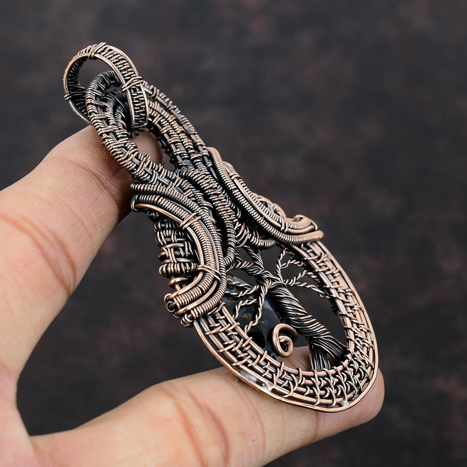Colgante árbol de la vida envuelto en alambre Pietersite joyería de cobre para niñas 3,35" Foto 4 de 4