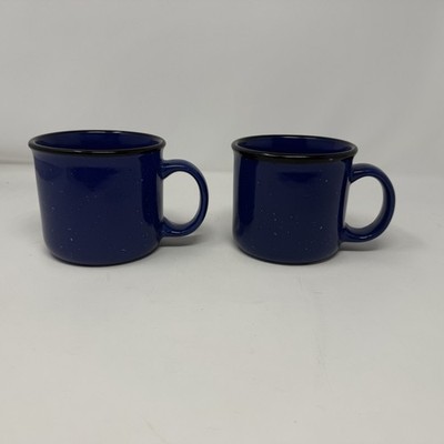 Set of 2 Von Pok Chang Coffee Mug Blue Speckled 16oz Soup Tea Cup Heavy Ceramic