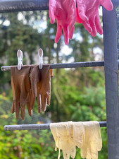 Reinigungshandschuhe Gummi 3 Paar rosa/braun/gelb wiederverwendbar Handw&auml;sche