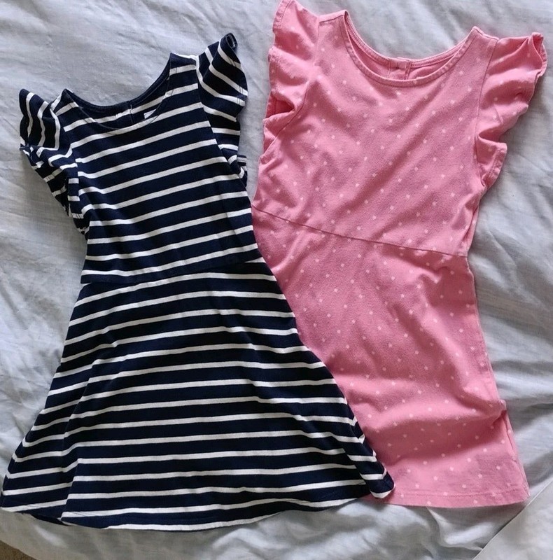 Girls Gap Kids 2 Dresses, Size Small, Pink,  Black Striped, Spring, Summer, Used