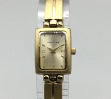 Vtg Anne Klein Womens Watch Rectangular Dial Matte Gold Tone New Battery 7.5"