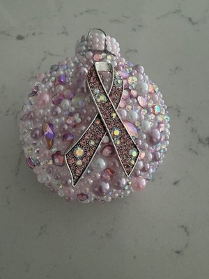 Beaded Pink Christmas Bauble Ornament with Awareness Ribbon, Multicolor.