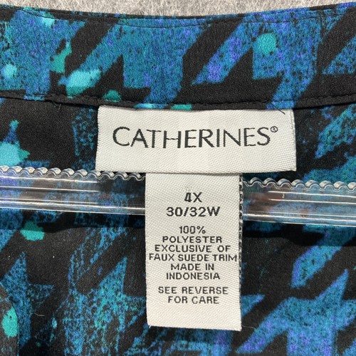Catherines 4X Button Front Tunic Shirt Womens Plus 30/32W Black Blue 3/4 Sleeves - Picture 7 of 9