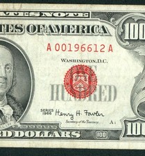 (( 6 DIGIT )) $100 1966 (VF/VF+) United States Note ((RED SEAL)) PAPER CURRENCY