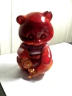 Fenton art glass BEAR shiny polished red white amber swirled slag glass HTF