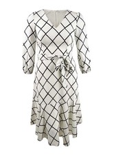 Jessica Howard Women's Plaid Flounce-Hem Midi Dress (10, Ivory/Black)