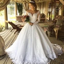 Romantic Wedding Dresses Off The Shoulder Lace Long Sleeves A Line Bridal Gowns