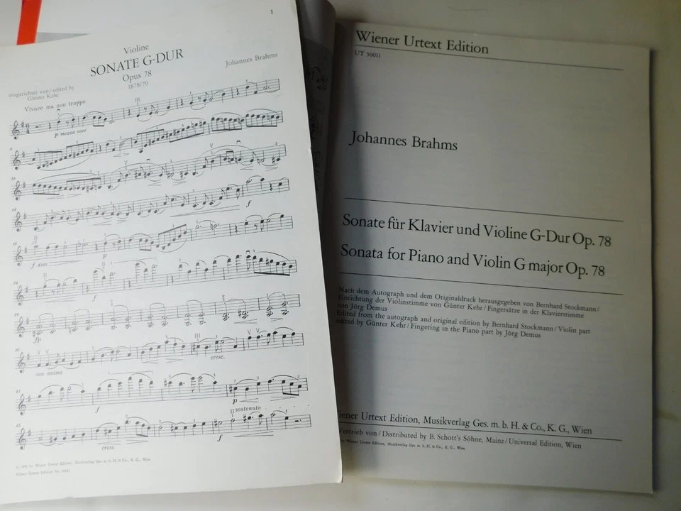 Brahms, Sonata for Violin and Piano, G major, Opus 78 - Image 2 of 3