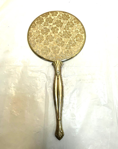 Vintage Vanity Hand Mirror Gold Plastic Mid-Century
