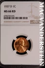 1937-D Lincoln Wheat Cent-NGC MS 66 Red Choice Gem BU No Reserve #SLK902