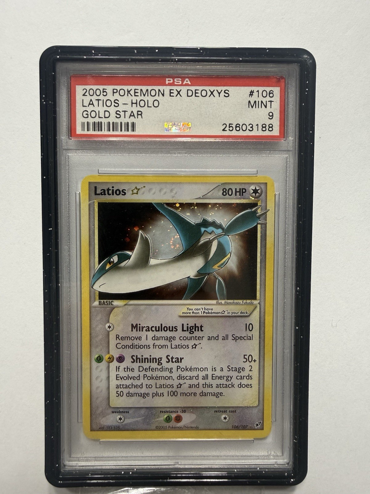 Pokémon EX Deoxys EU Latios Gold Star Holo 106/107 PSA 9 2005 SWIRL