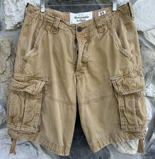 Y2K Mens Abercrombie Fitch Cargo Shorts Size 32 Tan Baggy Paratrooper Preppy