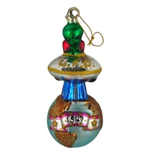 Vintage Alien Roswell 1947 UFO Spaceship Blown Glass Christmas Ornament