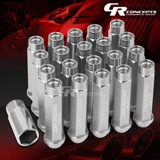 JDM SILVER 20PCS M12X1.5 25MM OD 90MM TALL OPEN END ALUMINUM LUG NUTS+ADAPTER