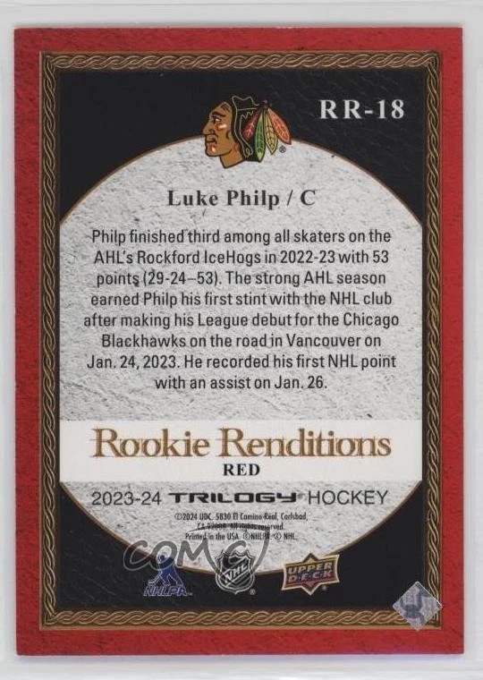 2023-24 Upper Deck Trilogy Rookie Renditions Red /799 Luke Philp #RR-18 RC - Image 2 of 2