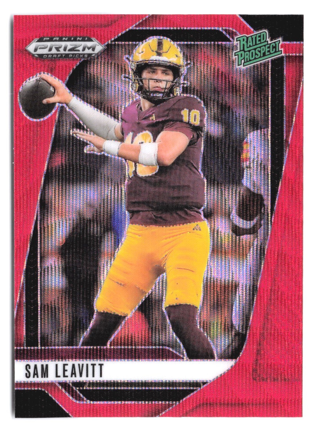 2025 Panini Prizm Draft Picks - Sam Leavitt #6 Red Ruby Wave Prizm RC Rookie