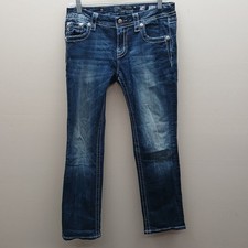 Miss Me Denim Mid Rise Easy Crop Ankle Jeans Embellished Dark Wash Blue Size 28