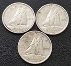 1950, 1951, 1952 Canada Silver 10-Cent Dimes - 80% Silver Coins