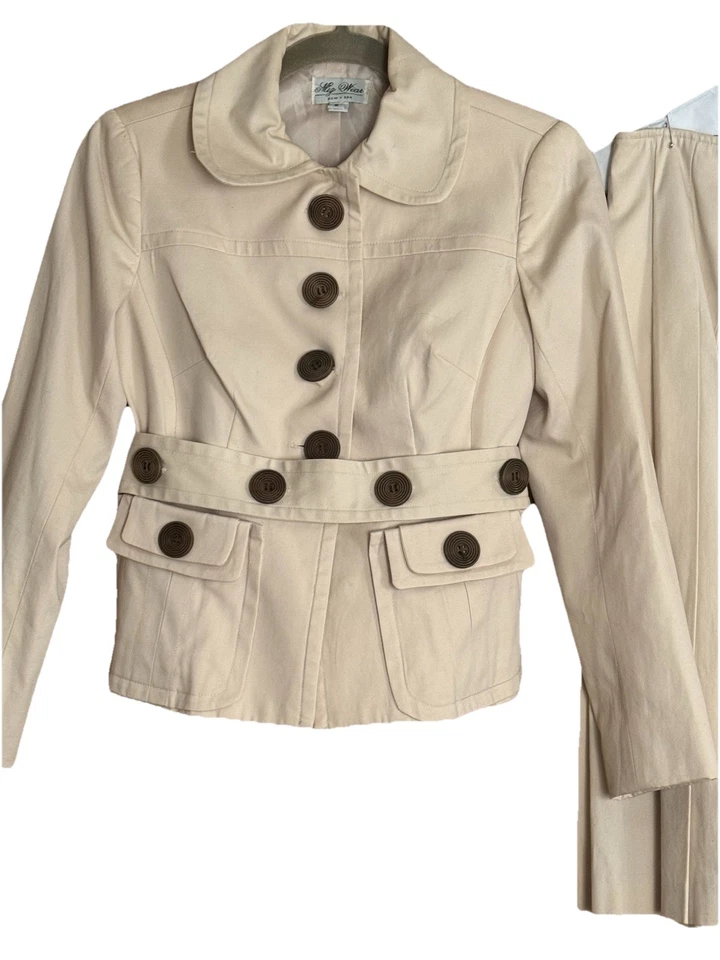 Traje de 2 piezas vintage Mig Wear para mujer, blazer tostado con falda plisada talla 2 EE. UU. Foto 2 de 4