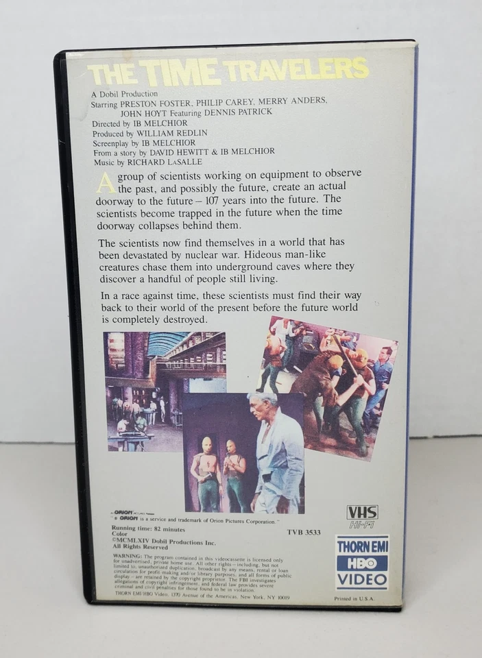 The Time Travelers VHS Tape~Thorn EMI HBO Orion~RARE 1964 Sci-Fi Horror TESTED - Image 4 of 4