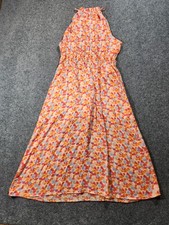 GILLI Maxi Dress Women Large Orange Blue Purple Watercolor Dot Halter Smocked