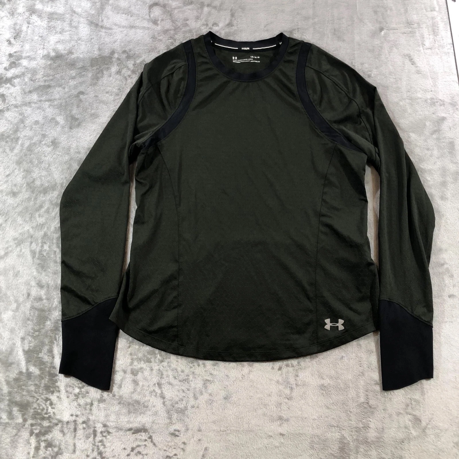Under Armour Shirt Womens Large Green HeatGear Run Long Sleeve Fitted Running