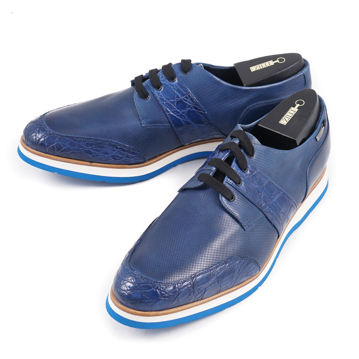chinese dress ladies Otello Blue I Men's Italian Luxury Leather Sneakers by Mocalmo 10.5 / White main image 0