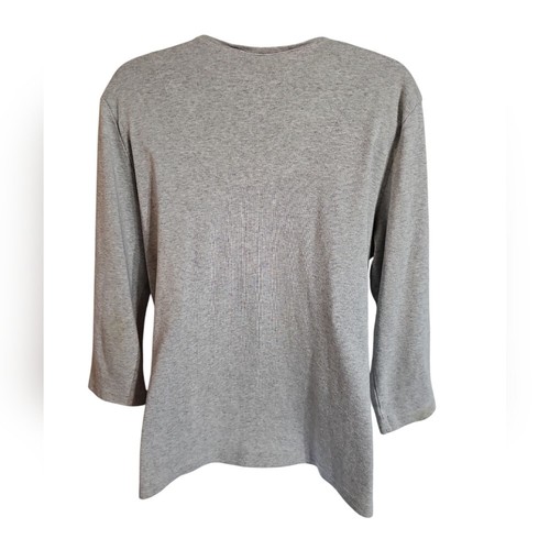 Karen Scott Large Grey Blue Sparkling V-neck Classic Casual Peacock 3/4 Shirt - Picture 2 of 5