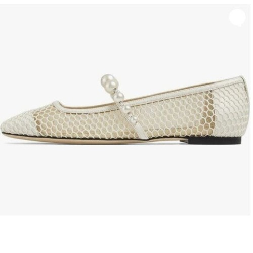 FOWT Women Square Toe Slip on Flats Pearl Studded Strap Elegant Pumps White