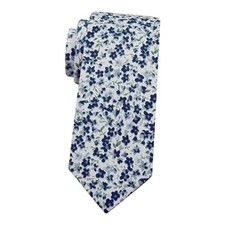 Men's Skinny Tie, Cotton Floral Ties for Men Wedding A White Navy Blue Floral